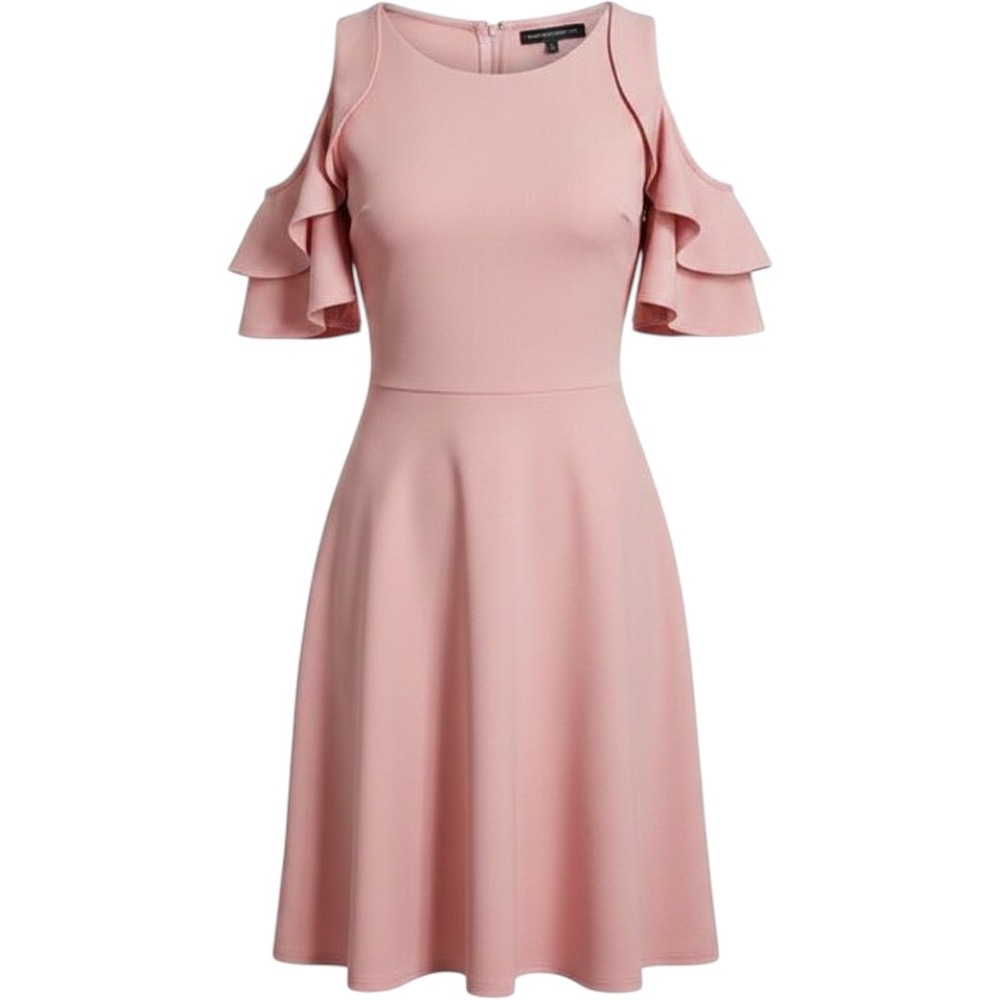 PLUS 1X XXL SYMPHONY + PLUS Cold Shoulder Ruffled Dress Pink Rusty Mauve Flutter